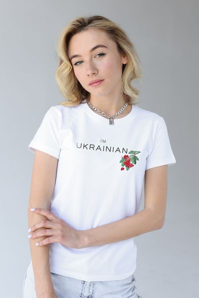 Футболка жіноча з принтом "I`m Ukrainian. Калина" (Білий колір) 01271-01 фото